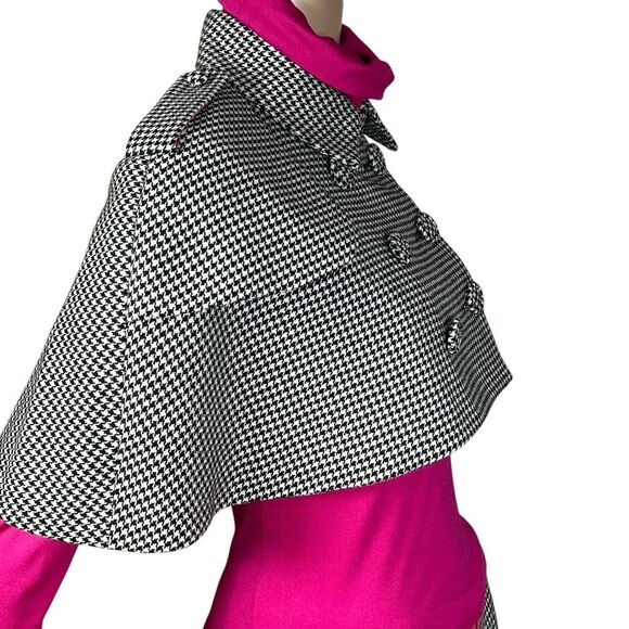 Vintage J Jodi Houndstooth Wool Cape Jacket and Skirt Set with Fuchsia Mock Neck - Picture 5 of 16
